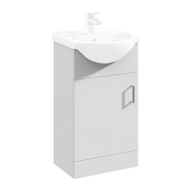 Gloss White 450mm Floor Standing 1-Door Vanity Unit & Round Basin