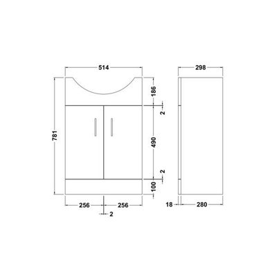 Gloss White 550mm Floor Standing 2-Door Vanity Unit and Round Basin