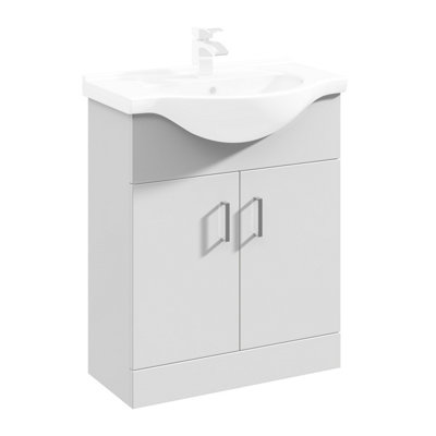 Gloss White 650mm Floor Standing 2-Door Vanity Unit & Round Basin