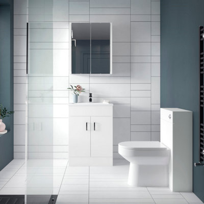 Gloss White Back to Wall WC Unit 500mm Modern Bathroom Slim Unit
