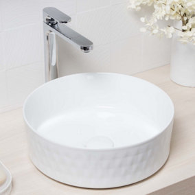 Gloss White Ceramic Round Countertop Bathroom Wash Basin Sink