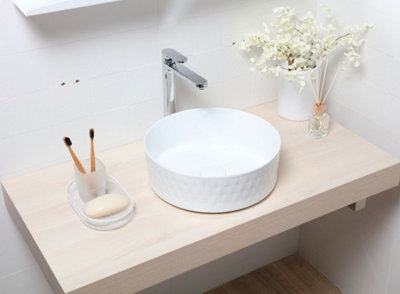 Gloss White Ceramic Round Countertop Bathroom Wash Basin Sink - 6