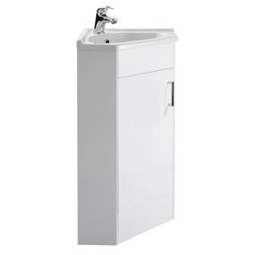 Gloss White Free Standing 1 Door Corner Vanity Basin Unit - 555mm - Balterley