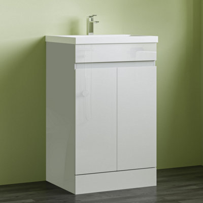 Gloss White Freestanding Bathroom Vanity unit and basin set 51x40x84 cm ...
