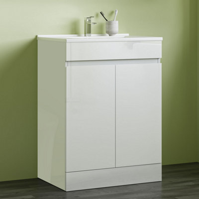 Gloss White Freestanding Bathroom Vanity Unit And Basin Set 61x40x83 Cm ...