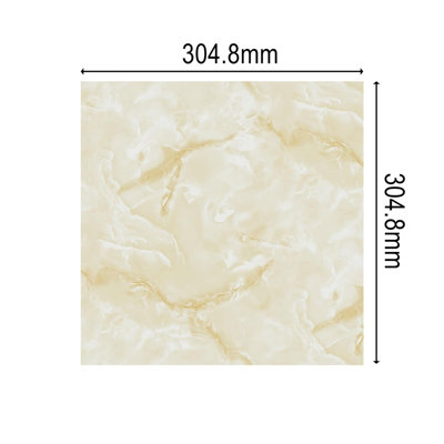 Gloss White Gold 3.34m² Floor Tiles Self Adhesive Marble Effect PVC Flooring - 3