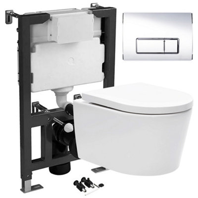 Gloss White Hidden Fixation D Shape Rimless Wall Hung Toilet & 0.82m ...