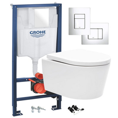 Gloss White Hidden Fixation D Shape Rimless Wall Hung Toilet & GROHE 1 ...