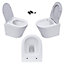 Gloss White Hidden Fixation Rimless Wall Hung Toilet & 1.12m Concealed Cistern Frame WC Unit & Gloss White, Trim Flush Plate