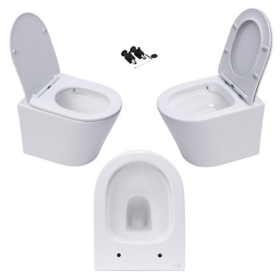 Gloss White Hidden Fixation Rimless Wall Hung Toilet & 1.12m Concealed Cistern Frame WC Unit with Matt Black Flush Plate