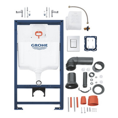 Gloss White Hidden Fixation Rimless Wall Hung Toilet & GROHE 0.82m Concealed WC Cistern Frame Set