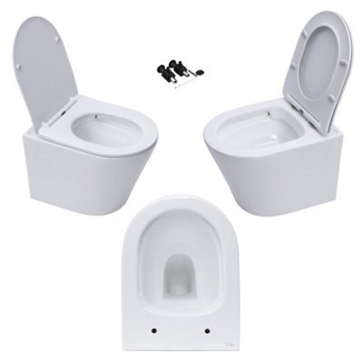 Gloss White Hidden Fixation Rimless Wall Hung Toilet Pan & GROHE 0.82m Concealed WC Cistern Frame