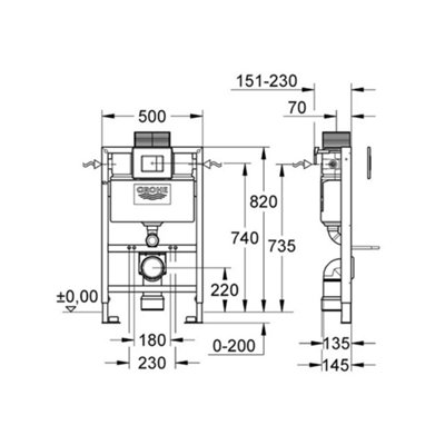 Gloss White Hidden Fixation Rimless Wall Hung Toilet Pan & GROHE 0.82m Concealed WC Cistern Frame - 5