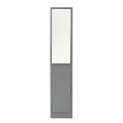 Glossy Bathroom Tallboy Cabinet with Mirror in Grey