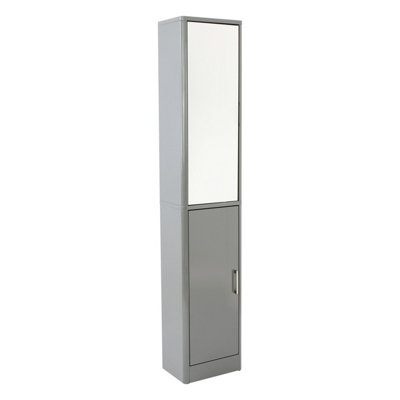 Glossy Bathroom Tallboy Storage Cabinet with Mirror in White