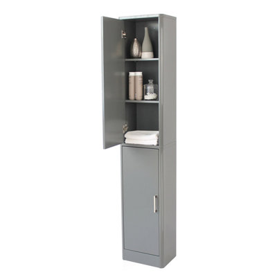 Glossy Bathroom Tallboy Cabinet with Mirror in Grey