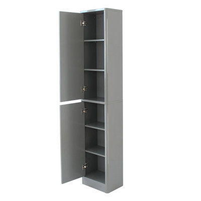 Glossy Bathroom Tallboy Cabinet with Mirror in Grey