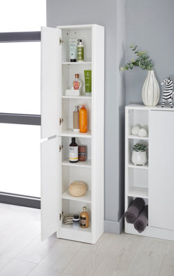 Glossy Bathroom Tallboy Cabinet with Mirror in Grey