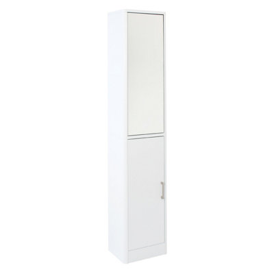 Glossy Bathroom Tallboy Cabinet with Mirror in Grey