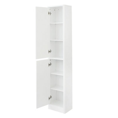 Glossy Bathroom Tallboy Storage Cabinet with Mirror in White