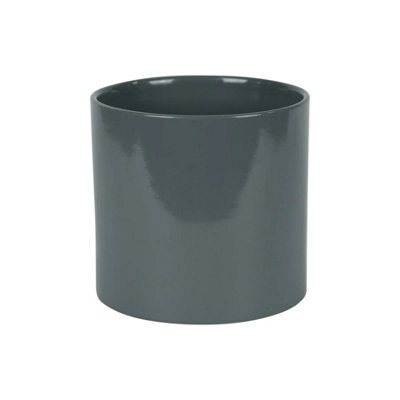 Glossy Grey Ceramic Indoor Plant Pot, Cachepot - H13 x W13.5cm