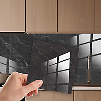Glossy Marble Tile Stickers Thick Backsplash 12pcs 15cm(6") -Black Ink
