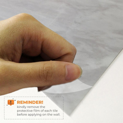 Glossy Marble Tile Stickers Thick Backsplash 12pcs 15cm(6") -Light Grey - 7