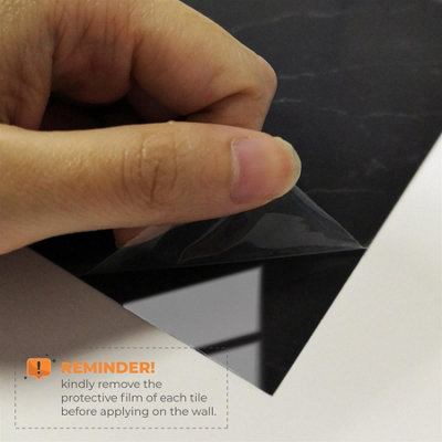 Glossy Marble Tile Stickers Thick Backsplash 24pcs 15cm(6") -Black Ink - 6