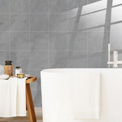 Glossy Marble Tile Stickers Thick Backsplash 24pcs 15cm(6") -Cloudy Grey - 3