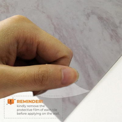 Glossy Marble Tile Stickers Thick Backsplash 24pcs 15cm(6") -Cloudy Grey - 6