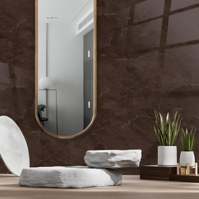 Glossy Marble Tile Stickers Thick Backsplash 24pcs 15cm(6") -Copper Brown