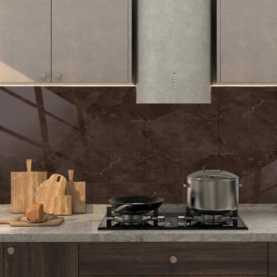 Glossy Marble Tile Stickers Thick Backsplash 24pcs 15cm(6") -Copper Brown - 3