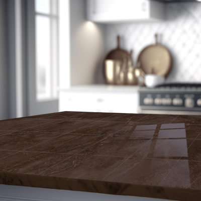 Glossy Marble Tile Stickers Thick Backsplash 24pcs 15cm(6") -Copper Brown - 4