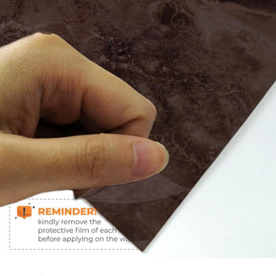 Glossy Marble Tile Stickers Thick Backsplash 24pcs 15cm(6") -Copper Brown - 6
