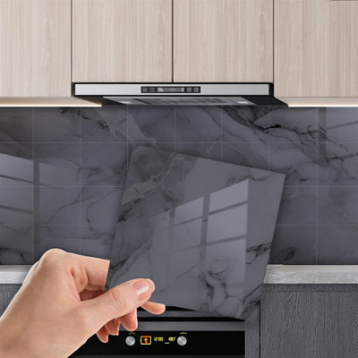 Glossy Marble Tile Stickers Thick Backsplash 24pcs 15cm(6") -Fossil Grey Price Comparisons | Compare The Build