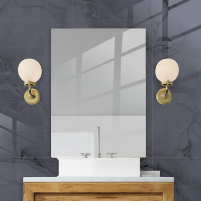 Glossy Marble Tile Stickers Thick Backsplash 24pcs 15cm(6") -Fossil Grey - 3