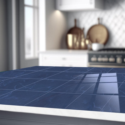 Glossy Marble Tile Stickers Thick Backsplash 24pcs 15cm(6") -Steel Blue - 4