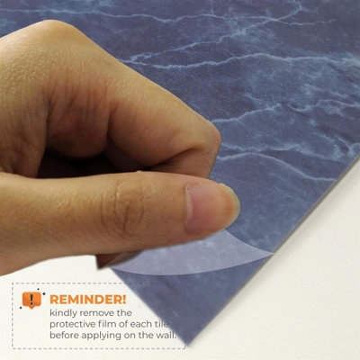 Glossy Marble Tile Stickers Thick Backsplash 24pcs 15cm(6") -Steel Blue - 6