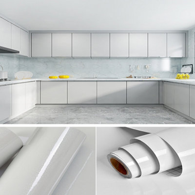 Glossy Self-Adhesive Plain White Wallpaper Roll 5m
