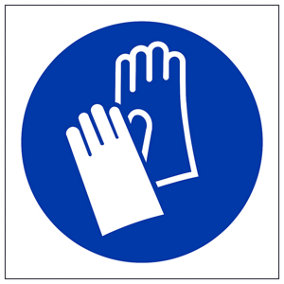 Gloves Logo Mandatory PPE Safety Sign - Adhesive Vinyl 100x100mm (x3)