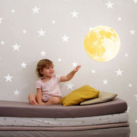 Glow Dark Moon Yellow Wall Stickers Decoration Decal Home Art Mural 30cm x 30cm Glow in Dark Stickers Stock Clearance