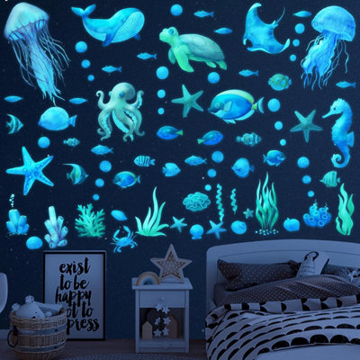 Glow Dark Ocean Fish Wall Stickers, Sea Wall Stickers Vinyl Sea Life ...