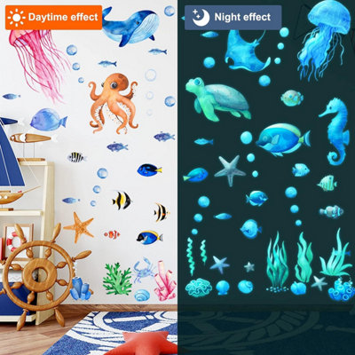 Glow Dark Ocean Fish Wall Stickers, Sea Wall Stickers Vinyl Sea Life ...