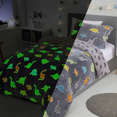 Glow In The Dark Dinosaur Fleece Duvet Set Quilt Cover Pillowcase Childrens kids Bedding Double DIY at B Q