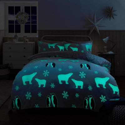 Glow In The Dark Penguin and Polar Bear Fleece Duvet Set Quilt