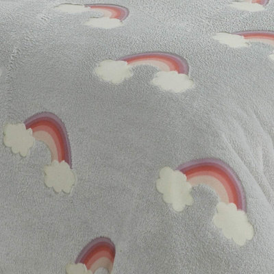 Glow In The Dark Rainbow Fleece Duvet Set Quilt Cover Pillowcase Childrens kids Double Bedding - 3