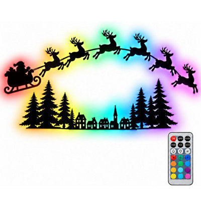 Glow Reindeer Sleigh Christmas Wall Decor 3D Light Up Wood LED Peel ...