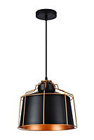 GOA - CGC Black Large Metal Pendant Ceiling Kitchen Island Light with Brass Cage