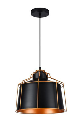 GOA - CGC Black Large Metal Pendant Ceiling Kitchen Island Light with Brass Cage