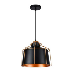 GOA - CGC Black Large Metal Pendant Ceiling Kitchen Island Light with Brass Cage